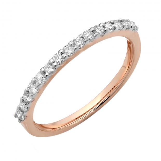 Round White Diamond Ladies Anniversary Wedding Stackable Band (0.25 ctw., Color I-J, Clarity I2-I3) | 10K Rose Gold