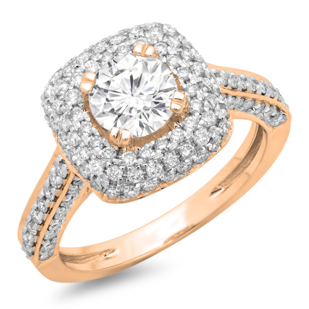 1.55 Carat (ctw) 14K Rose Gold Round Cut Diamond Ladies Vintage Style Bridal Halo Engagement Ring