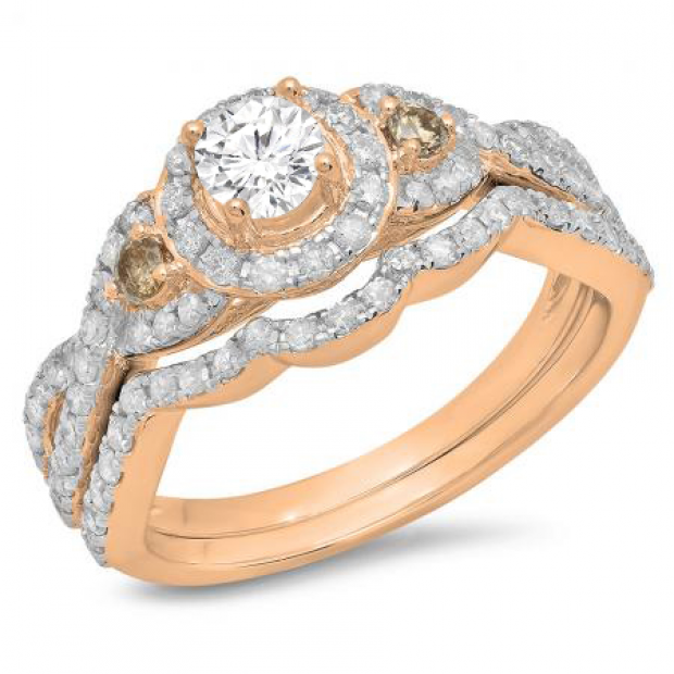 Buy Carat (Ctw) 14K Rose Gold Round Champagne White Diamond