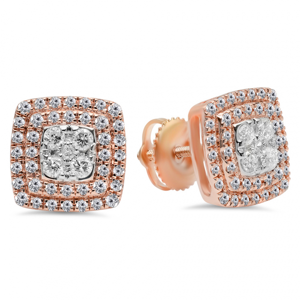Dazzlingrock Collection 18K Round Gemstone & Diamond Ladies Cluster Style Stud Earrings Yellow Gold 