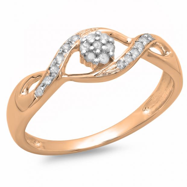 0.15 Carat (ctw) 10K Rose Gold Round White Diamond Ladies Bridal Bypass Swirl Cluster Engagement Promise Ring