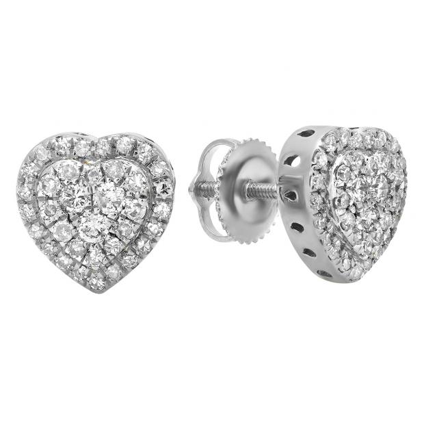 Deals 18K White Gold Diamond Heart Earrings