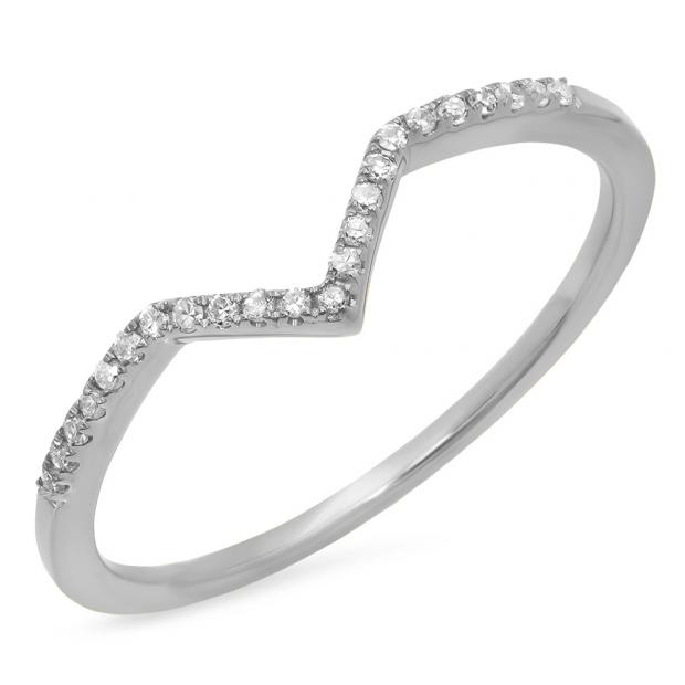 10K Gold Round White Diamond Wedding Stackable Anniversary Guard Chevron Ring 1//10 CT ctw Dazzlingrock Collection 0.10 Carat