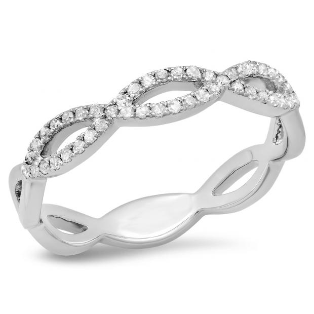 10K Gold Round Diamond Ladies Infinity Crossover Swirl Wedding Band ctw Dazzlingrock Collection 0.20 Carat