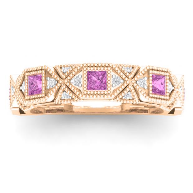 Princess Cut Pink Sapphire Ring With Thin Band