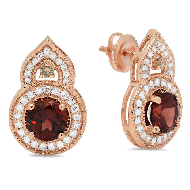 Rose Gold Dazzlingrock Collection 10K 4.5 MM Each Round Gemstone & White Diamond Ladies Halo Dangling Drop Earrings 