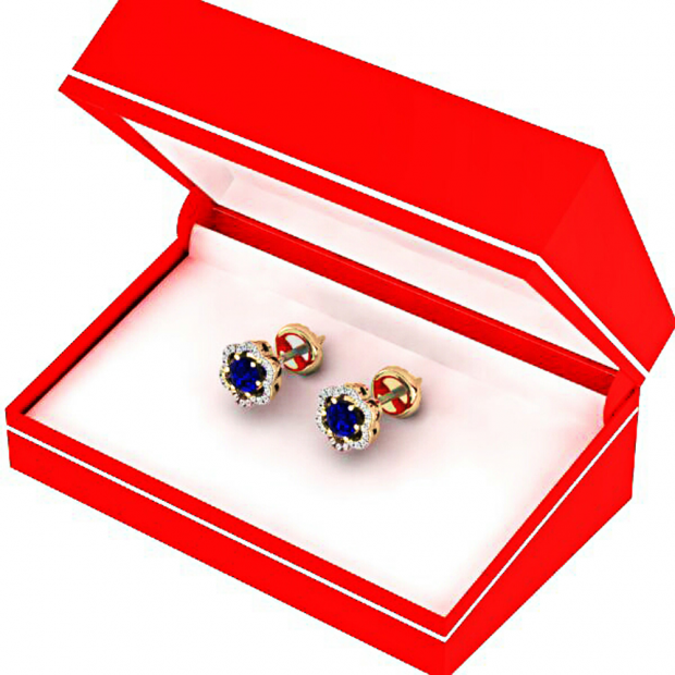 2.10 Ct newest Round Cut Blue Sapphire Diamond Stud Engagement Women's Earrings 14k Rose Gold Finish