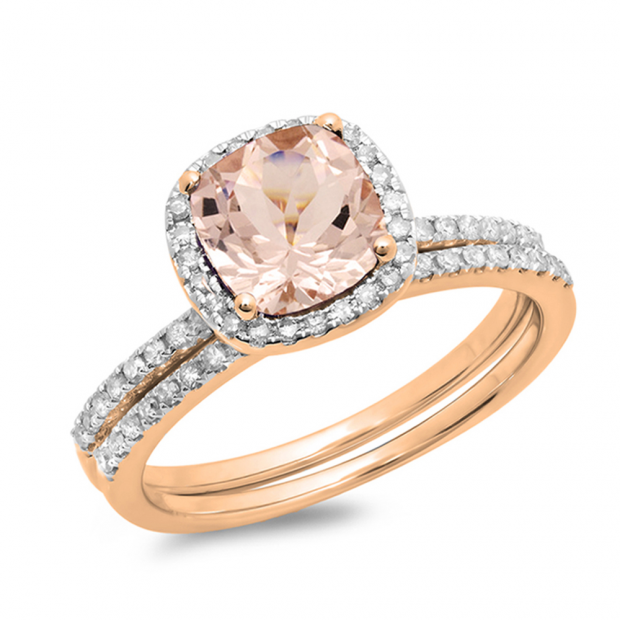 1 05 Carat Ctw 14k Rose Gold Cushion Cut Morganite Round Cut
