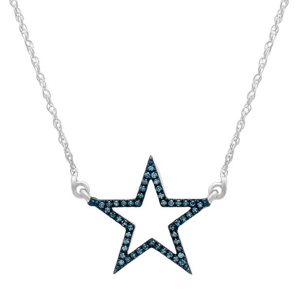 LADIES PENDANT WITH CHAIN 0.10CT ROUND BLUE DIAMOND 10K WHITE GOLD