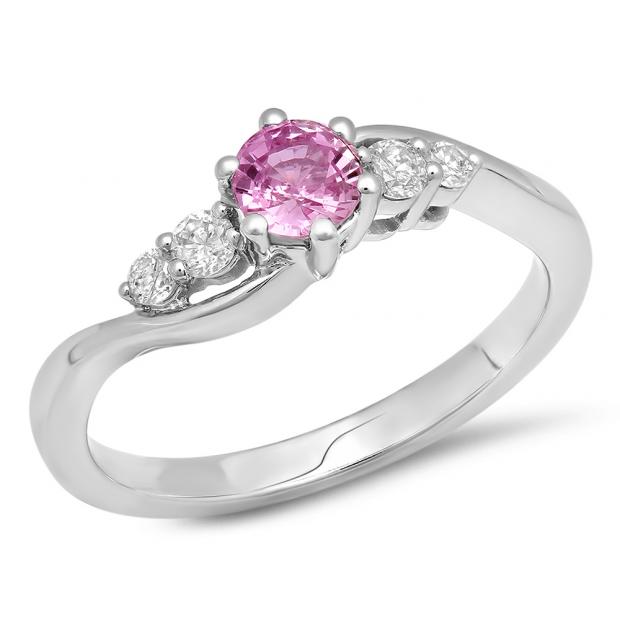 Buy 0.95 Inch 0.70 Carat (ctw) 14K White Gold Round Pink Sapphire and ...