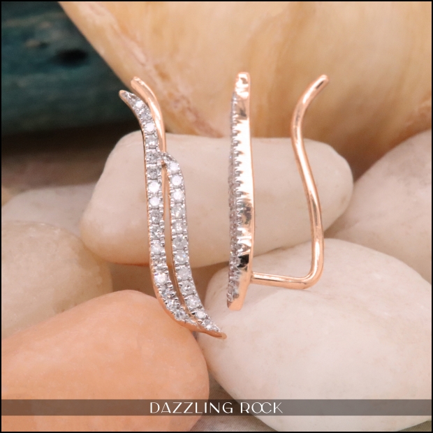 10K Rose Gold 24mm Diamond Cut Dangle / Drop / popular Crawler Earring