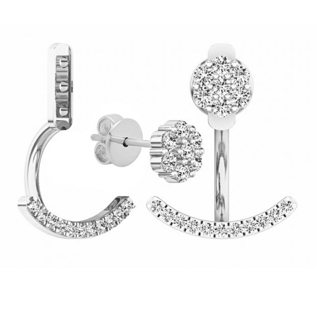 Sterling Silver ctw Round White Diamond Ladies Stud Earrings Jackets Set 1//3 CT Dazzlingrock Collection 0.30 Carat