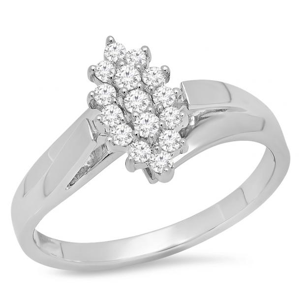 Dazzlingrock Collection 0.15 Carat ctw 10K Gold Round Diamond Ladies Cluster Flower Right Hand Ring