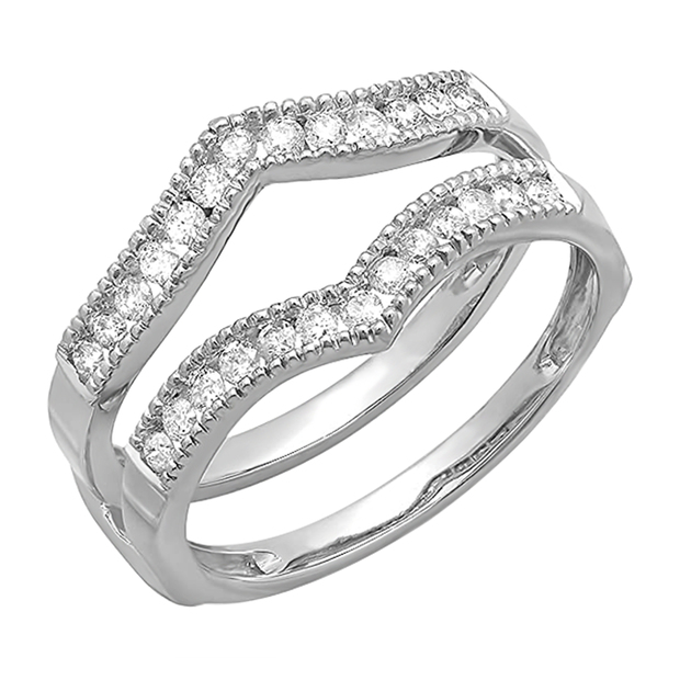 Dazzlingrock Collection 0.52 Carat 10K Gold White Diamond Ladies Anniversary Wedding Enhancer Guard Double Ring 1//2 CT ctw