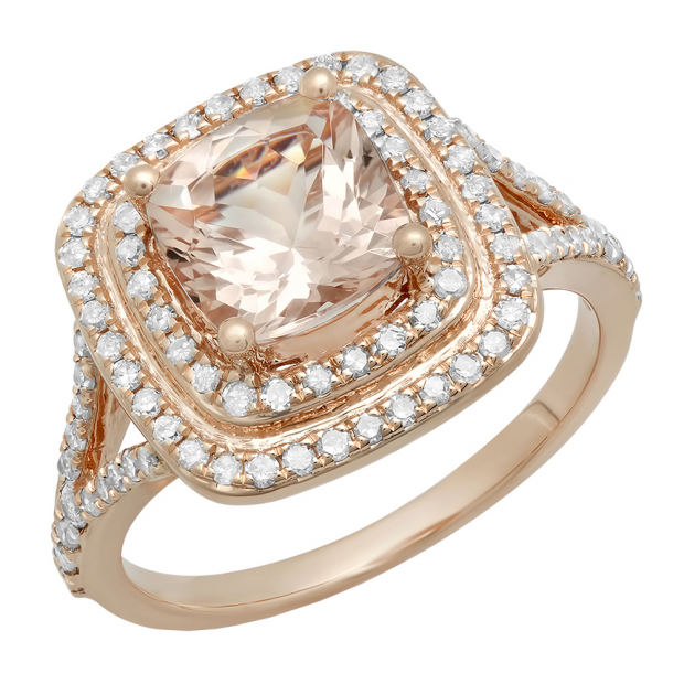 2 00 Carat Ctw 10k Gold Cushion Cut Morganite And Round Cut