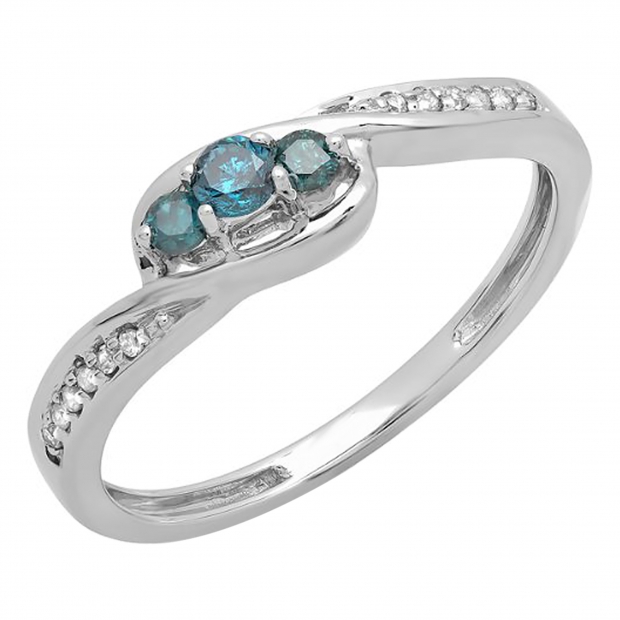 White Gold Dazzlingrock Collection 0.25 Carat 18K Round Blue And White Diamond Ladies Anniversary Promise Wedding Ring ctw 