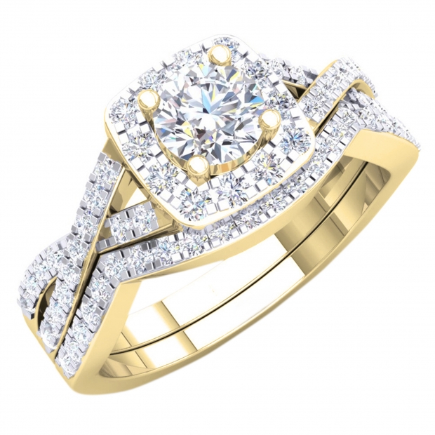 Dazzlingrock Collection 1.80 Carat 14K Gold Round Cubic Zirconia CZ Bridal Halo Engagement Ring Set ctw 