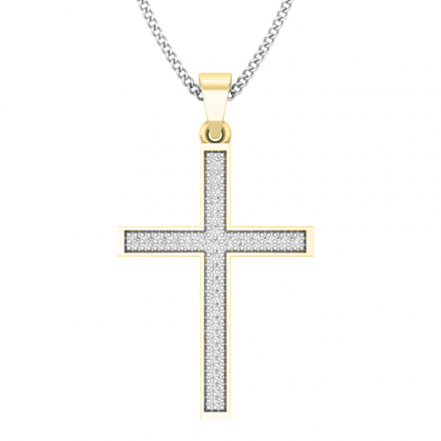 Dainty 10K Gold Diamond Cross Pendant - 0.40 Ct Round Micro Pave Setting, Chain Not Included