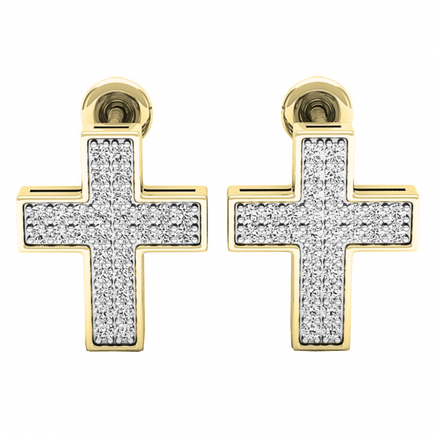 Cross 14k Yellow Gold Stud Earrings in White Diamond