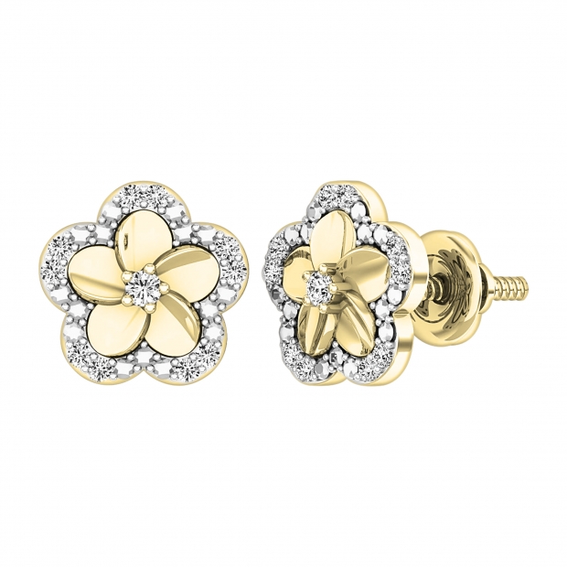 Dazzle Flower Stud Earring- 14K Gold