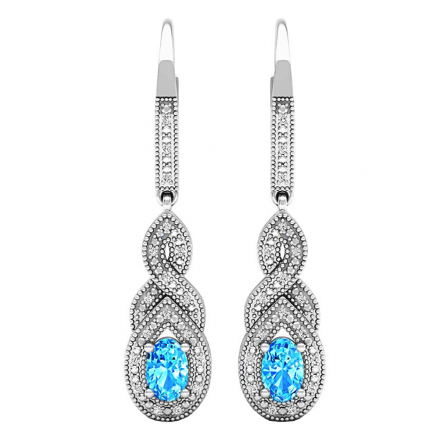 Buy 14K White Gold 6X4 MM Each Oval Cut Blue Topaz & Round