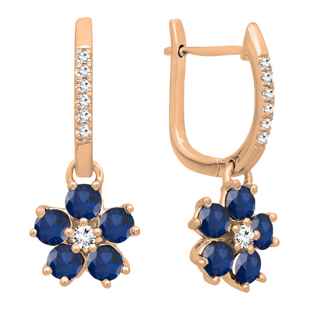 Buy 14K Rose Gold Round Blue Sapphire Diamond Ladies