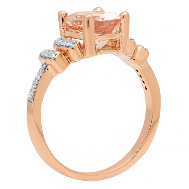 Buy 10K Rose Gold 9X7 MM Oval Cut Morganite Round Cut White