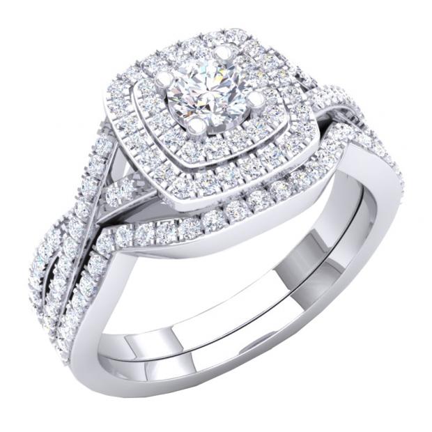 14K White Gold Diamond Halo Semi-Mount Engagement Ring (Size 7) - 0.40 Ct Total Weight, Fits 1.20 Ct Center Stone