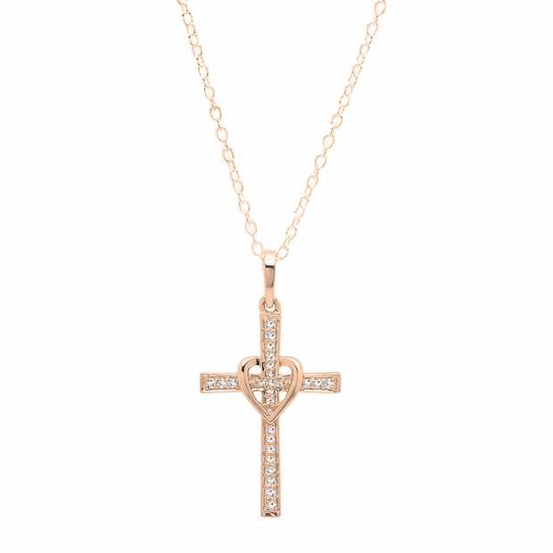 Buy Round White Diamond Heart Shaped Religious Cross Pendant with