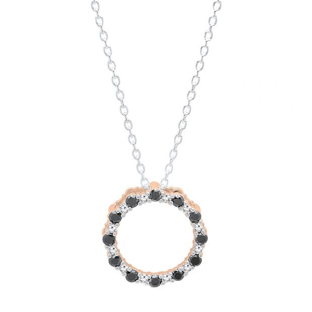 Dazzlingrock 0.50 Carat Round Diamond Circle Pendant - 14K Rose Gold, 19.2mm, With 18" Silver Chain