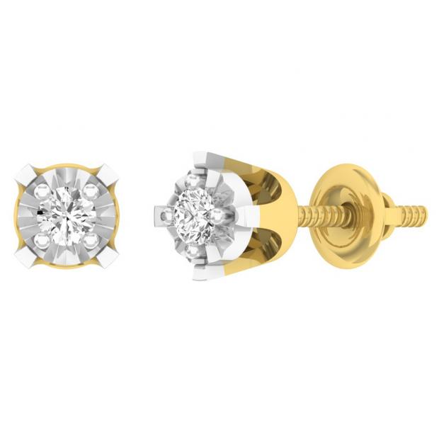 LADIES STUD EARRINGS 0.15CT ROUND DIAMOND 10K YELLOW GOLD