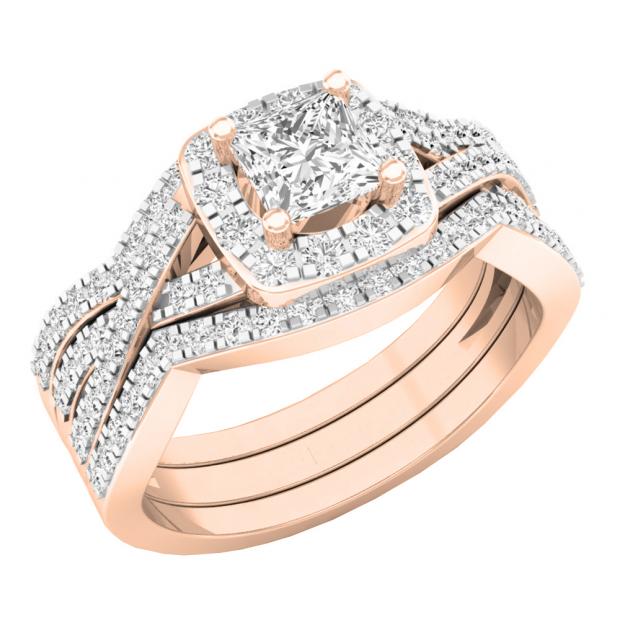 14K Rose Gold Complete Bridal Diamond Ring (7/8 Ct. Tw.) - International Gems