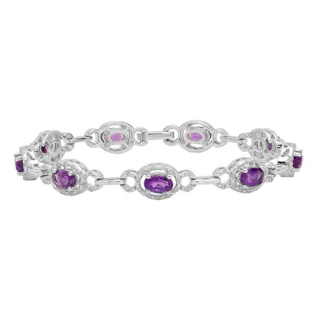 10K White Gold Oval Cut Amethyst Round Cut White Diamond