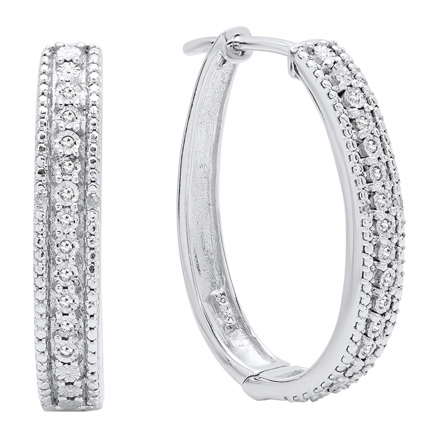Buy 1 Inch 0.10 Carat (ctw) Sterling Silver Round White Diamond Ladies Hoop  Earrings 1/10 CT Online at Dazzlingrock.com