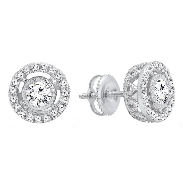 LADIES STUD EARRINGS 0.70CT ROUND DIAMOND 14K YELLOW GOLD