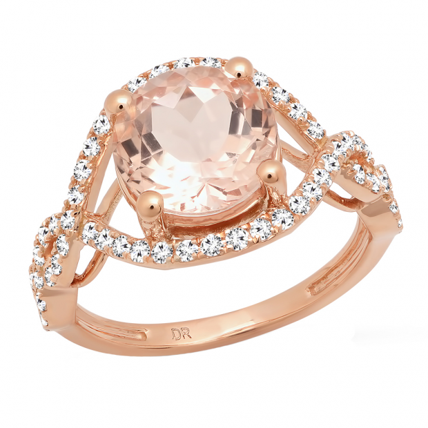 Buy 18K Rose Gold MM Round Cut Morganite Diamond Ladies