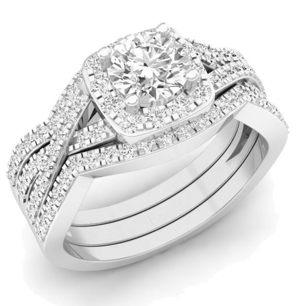 Buy 2.05 Carat ctw 14K White Gold Round Cubic Zirconia Engagement Ring With Double Band Set 2 CT Online at Dazzling Rock