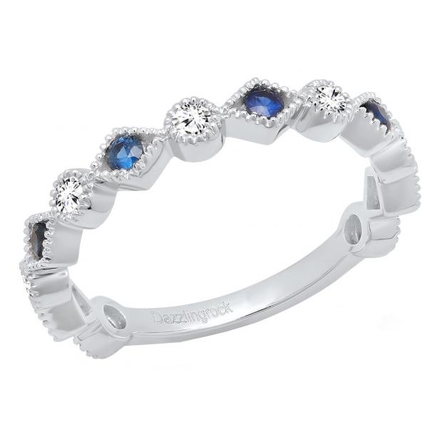 Dazzlingrock Collection 14K Gold Blue Sapphire /& White Diamond Ladies Vintage Wedding Eternity Stackable Ring