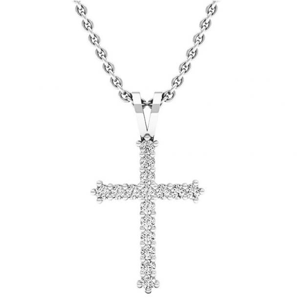 Buy 0.25 Carat (ctw) 10K White Gold Round Diamond Ladies Cross Pendant 1/4  CT (Silver Chain Included) Online at Dazzling Rock