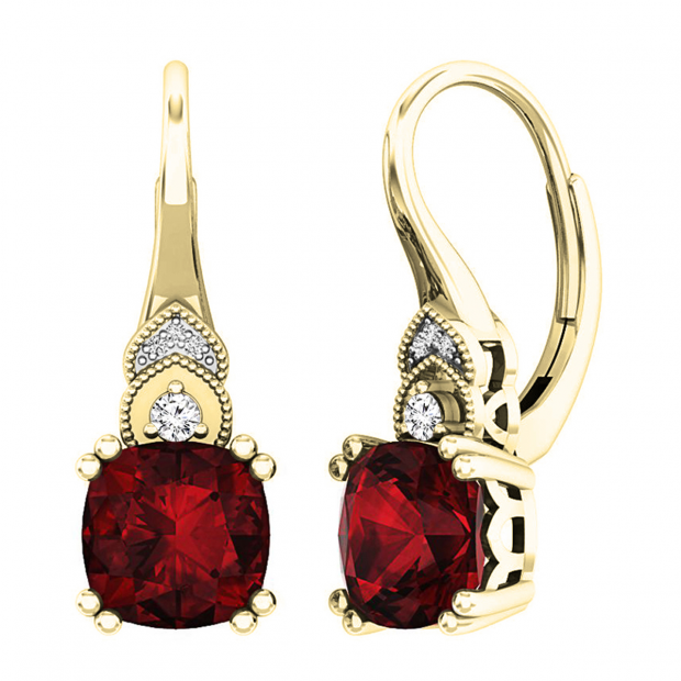 14K Yellow Gold Cushion Garnet Hook Earrings