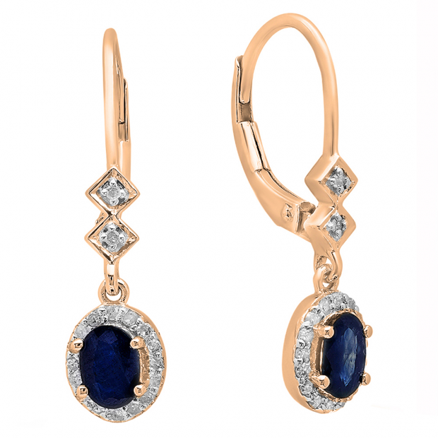 Rose Gold Dazzlingrock Collection 10K 6X4 MM Oval Gemstone & Round White Diamond Ladies Dangling Drop Earrings 