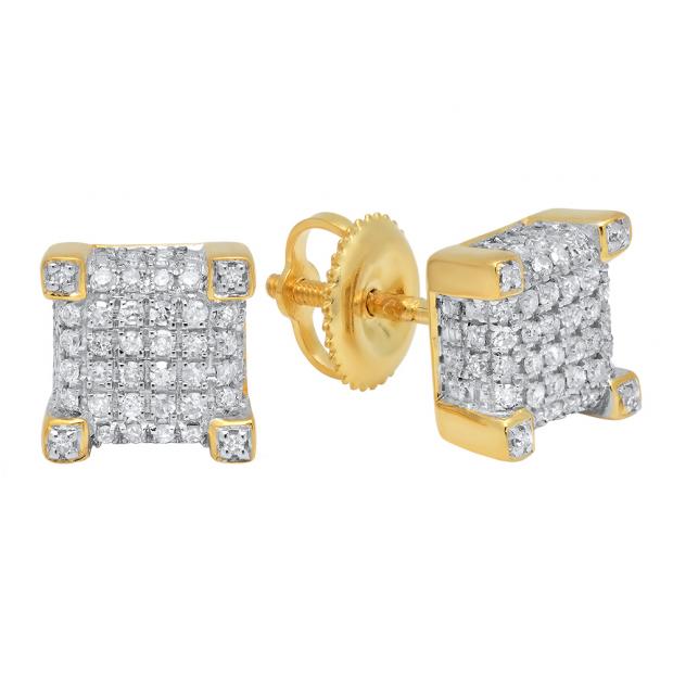 0.25 cttw, I-J Color, I2-I3 Clarity 10.30 mm 10k Yellow Gold Natural Diamond Octagon Shape Cluster Mens Stud Earrings 