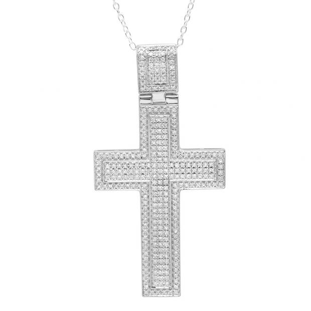 3 Diamonds Cross & 10K White Gold store Necklace