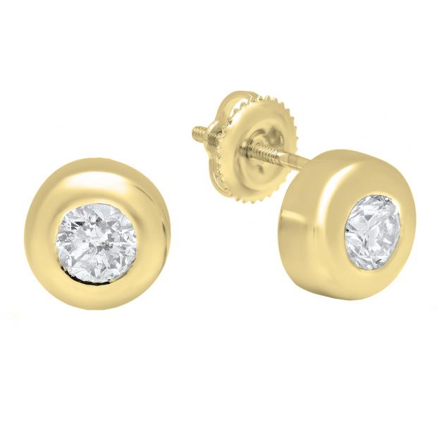 LADIES STUD EARRINGS 1.00CT ROUND DIAMOND 10K YELLOW GOLD