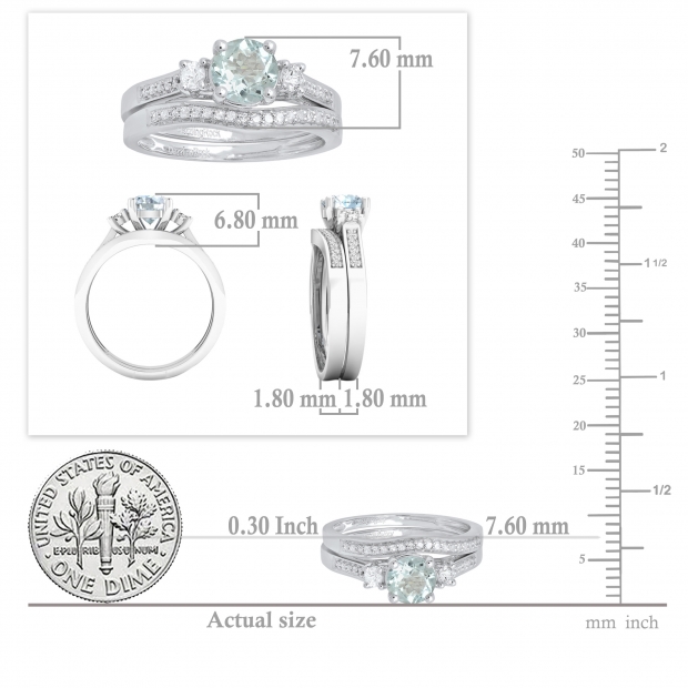 Dazzlingrock 10K White Gold Bridal Ring Set - 7mm Cushion White Sapphire & Round Diamonds, Size 6 - View #3