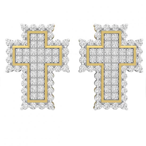 Cross 14k Yellow Gold Stud Earrings in White Diamond