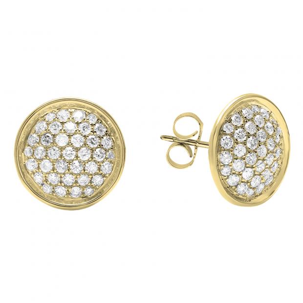 Buy 0.95 Carat (ctw) 18K Yellow Gold Round White Diamond Ladies Circle  Cluster Stud Earrings 1 CT Online at Dazzling Rock