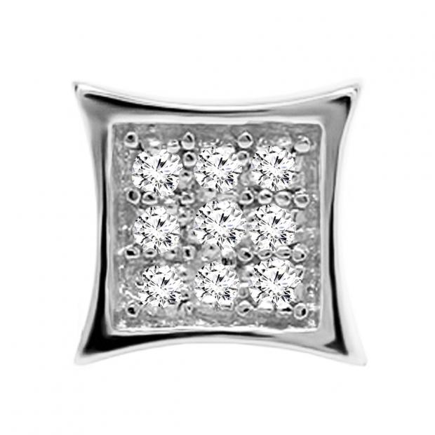 10K White Gold Men's Hip Hop Stud Earrings - 0.05ct Round Diamond Kite Shape Iced Earrings - View #4