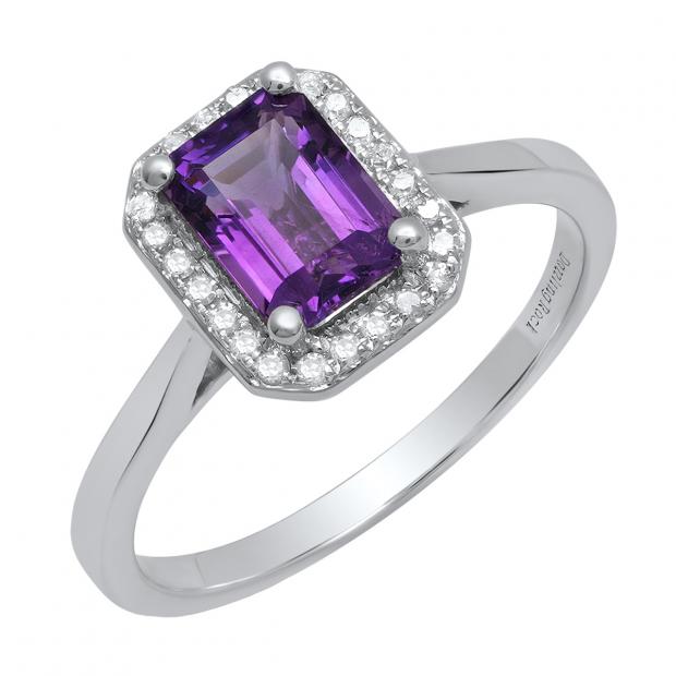 Buy 10K White Gold 7X5 MM Emerald Amethyst And Round Diamond Ladies ...