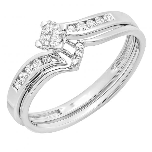 Buy 0.24 Carat (ctw) 14K White Gold Princess & Round Diamond Ladies Bridal  Wedding Ring Set 1/4 CT Online at Dazzling Rock